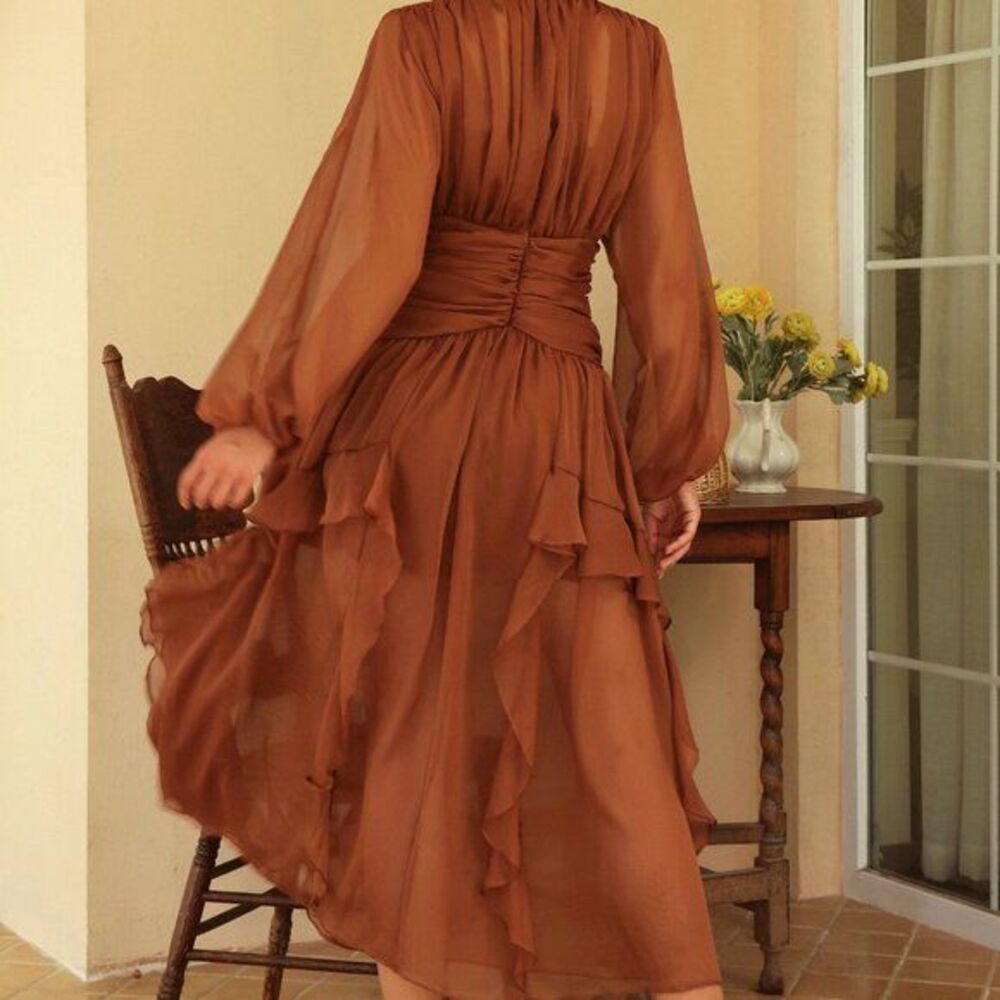 Tiered Ruffle Hem Maxi Dress Brown